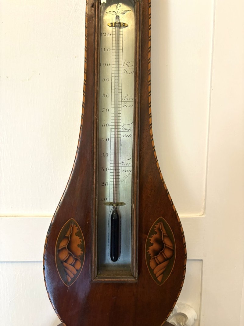 Antique George III Quality Mahogany Shell Inlaid Banjo Barometer - Image 7
